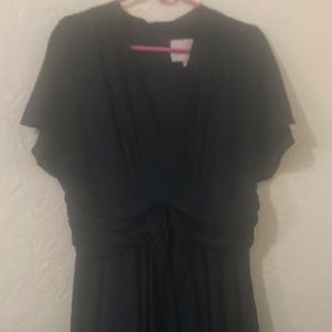 GAL MEETS GLAM  navy blue crepe double tied waist pleated midi dress size 14